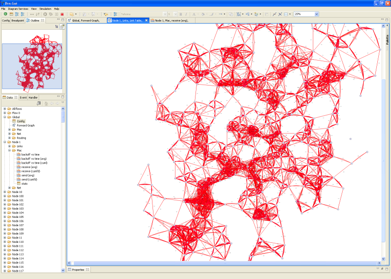 Brn.Gui running a simulation with 500 nodes.